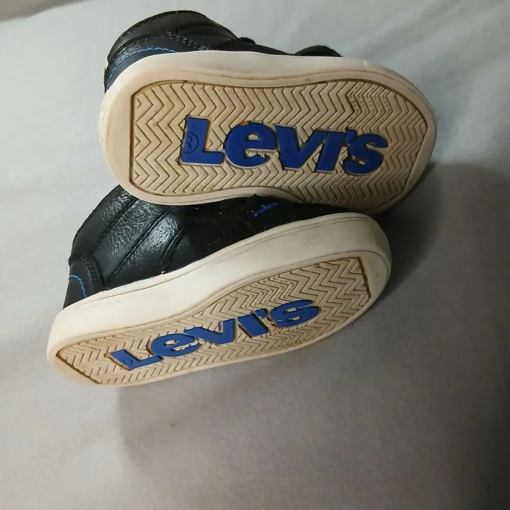 Levi's Leather High Top Sneakers Black Lace Up Walker Shoes Toddler Infant sz: 5